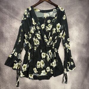 Free People Y2K Women Medium Tuscan Dreams Tunic Gathered Waist Sleeves Floral‎